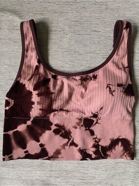 Pink Active Tie-Dye Ribbed Pink & Dark Brown Crop Tank